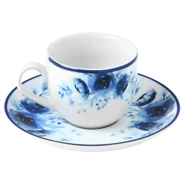 Φλυτζάνι Καφέ Με Πιατάκι Blue Rose 07-16142 100ml White-Blue Estia Πορσελάνη