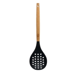 Κουτάλα Τρυπητή 01-14643 33x8,5x5,7cm Black-Natural Estia Bamboo,Σιλικόνη