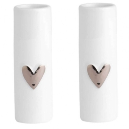 Βάζα Heart (Σετ 2Τμχ) LBTRD0014277 Φ3,5x9cm White-Silver Raeder Πορσελάνη
