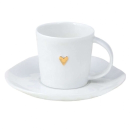 Φλυτζάνι Καφέ Με Πιατάκι Heart LBTRD0014341 6x5cm White-Gold Raeder Πορσελάνη