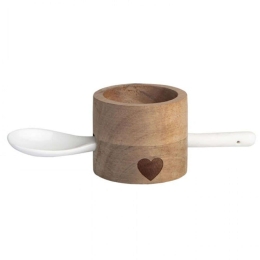 Αυγοθήκη Με Κουτάλι Heart (Σετ 2Τμχ) LBTRD0012341 Φ5x4,5cm Natural-White Raeder Ξύλο,Πορσελάνη