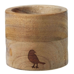Αυγοθήκη Με Κουτάλι Bird (Σετ 2Τμχ) LBTRD0012344 Φ5x4,5cm Natural-White Raeder Ξύλο,Πορσελάνη