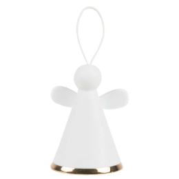 Στολίδι Χριστουγεννιάτικο Bell Angel Golden Stripes LBTRD0090314 Φ4,5x6cm White-Gold Raeder