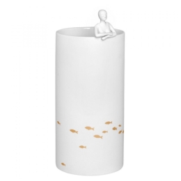 Βάζo Πορσελάνινο Lake RD0010454 9x22cm White-Gold Raeder Πορσελάνη,Γυαλί