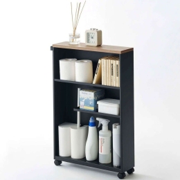 Ραφιέρα - Τρόλεϊ Μπάνιου Slim 47,5x13x68cm Natural-Black Ατσάλι,Ξύλο
