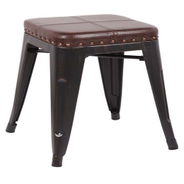 Σκαμπό Relix Ε5195Ρ,10 Antique Black/Pu Σκούρο Καφέ 39x39x45cm Μέταλλο,Τεχνόδερμα