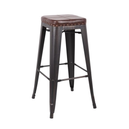 Σκαμπό Bar Relix Ε5190Ρ,10 Μεταλλικό Antique Black/Pu Σκούρο Καφέ 43x43x78cm Μέταλλο,Τεχνόδερμα