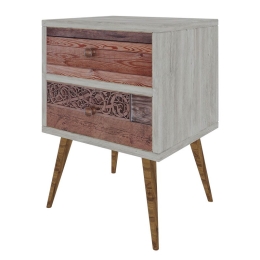 Κομοδίνο Virtue pakoworld χρώμα λευκό γκρι-καρυδί 40x35x55εκ
