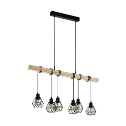 Φωτιστικό Οροφής Ράγα Townshend 5 43133 Black-Brown Eglo Μέταλλο,Ξύλο