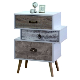 Κομοδίνο Tricolore Natural-White 52x29,5x68cm 04-0237 Μοριοσανίδα, Μελαμίνη