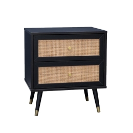 Κομοδίνο Vienna 09-1458 50x39xH54,8cm Black Με Rattan Μοριοσανίδα, Μελαμίνη