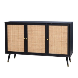 Μπουφές Vienna 05-0564 120x39xH75,5cm Black Με Rattan Μοριοσανίδα, Μελαμίνη