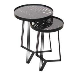 Τραπέζι Ζιγκόν Jungle (Σετ 2Τμχ) 04-0664 Φ40-32x50-45cm Black