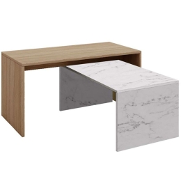 Τραπεζάκι Σαλονιού Tunusia Coffee 90/80x45x45/34cm Marble Effect White-Oak