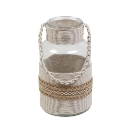 Φανάρι Με Πλέξη DET107 14Χ26cm Beige Espiel Σχοινί,Γυαλί