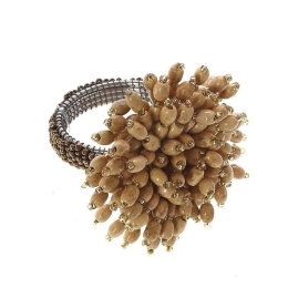 Δαχτυλίδι Πετσέτας Με Χάντρες YRA207K6 6,45cm Beige Espiel Μέταλλο,Γυαλί