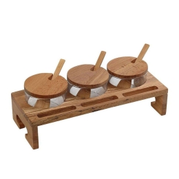Βάση Μπαχαρικών Με Βαζάκια (Σετ 3Τμχ) KOP113 29x12x9,5cm Natural Espiel Ξύλο,Γυαλί