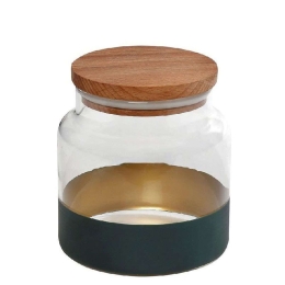 Βάζο Αποθήκευσης Με Καπάκι Alfa RAB631 635ml Φ10x11cm Green-Gold Espiel Ξύλο,Γυαλί