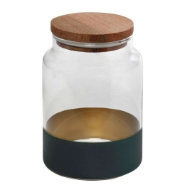 Βάζο Αποθήκευσης Με Καπάκι Alfa RAB632 890ml Φ10x14,5cm Green-Gold Espiel Ξύλο,Γυαλί