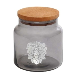 Βάζο Αποθήκευσης Με Καπάκι Jungle Lion RAB621 635ml Φ10x11cm Silver Espiel Ξύλο,Γυαλί