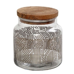 Βάζο Αποθήκευσης Με Καπάκι Labyrinth RAB659 635ml Φ10x11cm Silver Espiel Ξύλο,Γυαλί