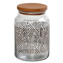 Βάζο Αποθήκευσης Με Καπάκι Labyrinth RAB660 890ml Φ10x14,5cm Silver Espiel Ξύλο,Γυαλί