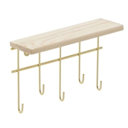 Κλειδοθήκη Με Ράφι 6-70-172-0001 27x9x18,5cm Natural-Gold Click Μέταλλο,Ξύλο