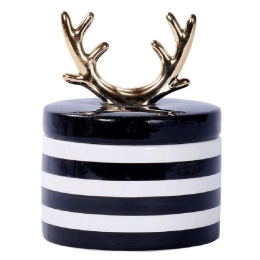 Φοντανιέρα Με Καπάκι Τάρανδος DOT104 13x13x16,7cm Black-White-Gold Espiel Πορσελάνη