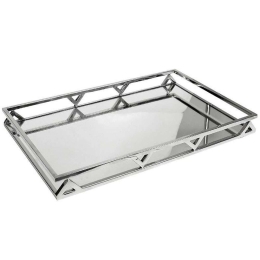 Διακοσμητικός Δίσκος Με Καθρέπτη MR19353 41x26cm Silver Espiel Ατσάλι,Γυαλί
