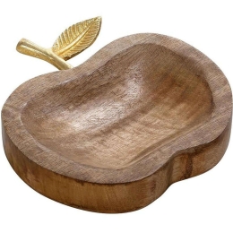 Διακοσμητική Πιατέλα Μήλο FRI154K4 19x18x4cm Brown-Gold Espiel Μέταλλο,Ξύλο
