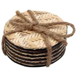 Σουβέρ Ψάθινο GAR119K6 Φ10cm Natural Espiel Γιούτα,Mdf,Δερματίνη