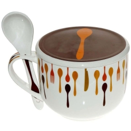 Κούπα Για Δημητριακά Κουτάλι TAB0014 Brown Espiel Πορσελάνη