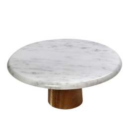 Τουρτιέρα Με Πόδι FAV236 25Χ25x10cm White-Natural Espiel Μάρμαρο, Ξύλο