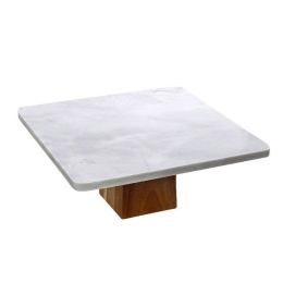 Τουρτιέρα Με Πόδι Τετράγωνη FAV240 25x25x11cm White-Natural Espiel Μάρμαρο, Ξύλο