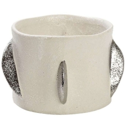 Βάζο Κεραμικό Φύλλα NIX106 16x16x10,2cm White-Silver Espiel Κεραμικό