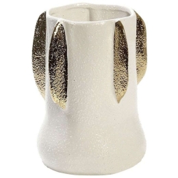 Βάζο Κεραμικό Φύλλα NIX111 15,8x15,8x20,3cm White-Gold Espiel Κεραμικό