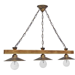 Φωτιστικό Οροφής R-150RAGA 3/L Chain 30-0038 Bronze Μέταλλο,Ξύλο