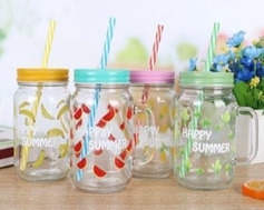 Ποτήρι Γυάλινο με Καλαμάκι “Happy Summer”, 500 ml