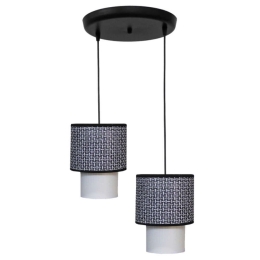 Φωτιστικό Οροφής 14-0269 2/Ε27 Φ34x90cm Αμπαζούρ Φ16,5/10cm Black-White Heronia Μέταλλο,Ύφασμα