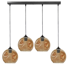 Φωτιστικό Οροφής - Ράγα Pop 02-0415 4/Ε27 Φ20x100x96cm Black-Honey Heronia Μέταλλο,Γυαλί