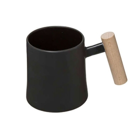 Κούπα Κεραμική Με Ξύλινο Χερούλι 07.173765 370ml Black Κεραμικό