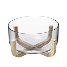 Σαλατιέρα Γυάλινη Σε βάση Bamboo 07.173779 Φ24cm Clear-Natural Small Γυαλί