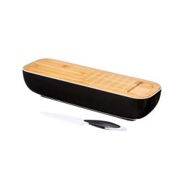 Ψωμιέρα Με Καπάκι Bamboo Και Μαχαίρι 07.167755 40x12x8.5cm Black-Natural Πλαστικό