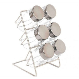 Βάση Μπαχαρικών Με Δοχεία (Σετ 6Τμχ) 014.KG0761 Inox Μέταλλο,Γυαλί
