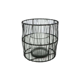 Κηροπήγιο Μεταλλικό Συρμάτινο 012.862134044 14x14cm Black Μέταλλο,Γυαλί