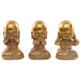 Διακοσμητικός Βούδας See Hear Say (Σετ 3Τμχ) 014.BU0191 15cm Gold Κεραμικό