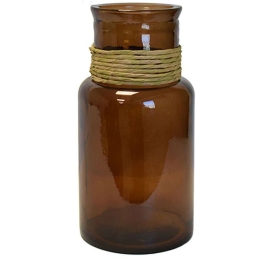 Βάζο Γυάλινο Με Raffia Noa 016.E5847DB720 15x28cm Honey Γυαλί