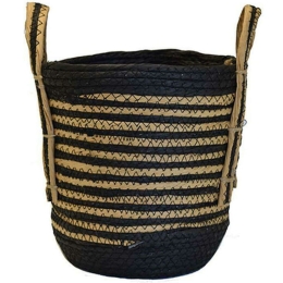 Καλάθι Ριγέ 00.06.67393 22x22cm Black-Brown Ψάθα