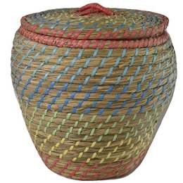 Καλάθι Με Καπάκι Παστέλ 00.06.67199 Φ32x30cm Multi Ψάθα