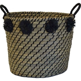 Καλάθι Με Pon Pon 00.06.67222 Φ40x32cm Natural-Black Ψάθα